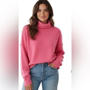 Pink soft NWT Vince Camuto Women's Turtleneck Sweater in Pop Pink Small oversize